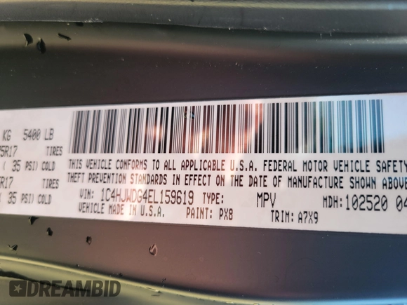2014 Jeep Wrangler Unlimited Sport with VIN 1C4HJWDG4EL159619, listed as a IAAI auction lot 42176313 with 79,715 mi miles and . Bid and sale history available at DreamBid. Image 9.