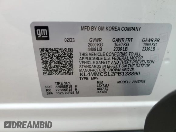2023 Buick Encore GX Preferred with VIN KL4MMCSL2PB138890, listed as a Copart auction lot 56207005 with 8,375 mi miles and Salvage title. Bid and sale history available at DreamBid. Image 13.