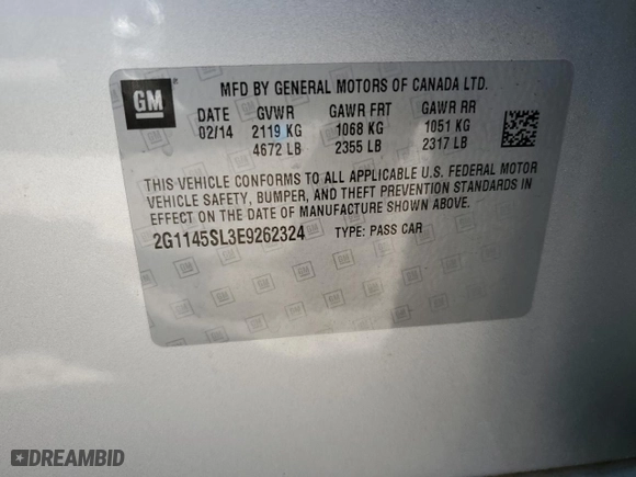 2014 Chevrolet Impala LTZ with VIN 2G1145SL3E9262324, listed as a Copart auction lot 54440634 with 131,083 mi miles and Salvage Title. Bid and sale history available at carsss.com. Image 12.