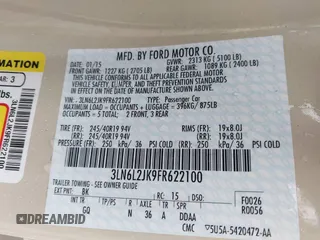 2015 Lincoln MKZ with VIN 3LN6L2JK9FR622100, listed as a IAAI auction lot 42269664 with 52,287 mi miles and . Bid and sale history available at DreamBid. Image 9.