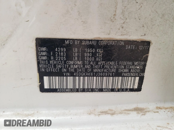 2018 Subaru Impreza Special Sports with VIN 4S3GKAK61J3609761, listed as a Copart auction lot 51215525 with 67,000 mi miles and Salvage title. Bid and sale history available at DreamBid. Image 12.
