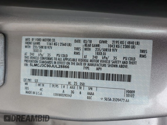 2018 Lincoln MKC Reserve with VIN 5LMCJ3C90JUL28866, listed as a Copart auction lot 45658685 with 75,484 mi miles and Clean title. Bid and sale history available at DreamBid. Image 13.