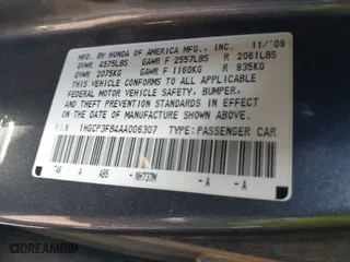2010 Honda Accord Sdn EX-L with VIN 1HGCP3F84AA006307, listed as a IAAI auction lot 39023501 with 199,913 mi miles. Bid and sale history available at carsss.com. Image 9.