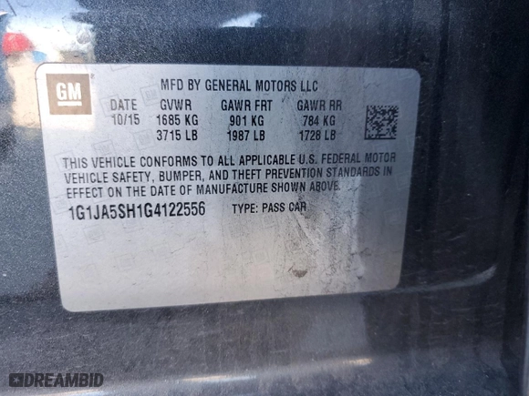 2016 Chevrolet Sonic LS with VIN 1G1JA5SH1G4122556, listed as a Copart auction lot 89058645 with 179,041 mi miles and Salvage Title. Bid and sale history available at carsss.com. Image 12.