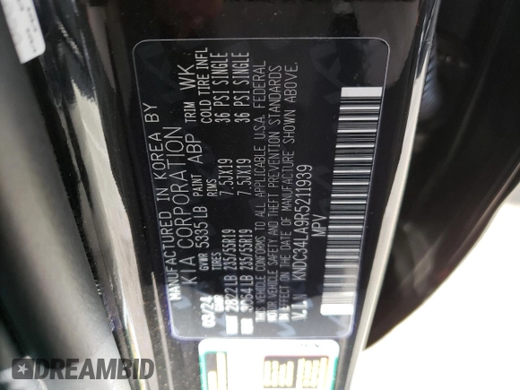 2024 Kia EV6 Wind with VIN KNDC34LA9R5211939, listed as a Copart auction lot 75668494 with 5,758 mi miles and Salvage Title. Bid and sale history available at carsss.com. Image 14.