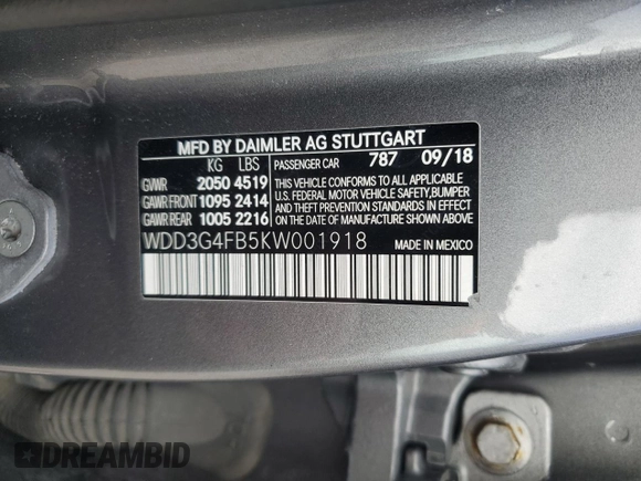 2019 Mercedes-Benz A 220 with VIN WDD3G4FB5KW001918, listed as a Copart auction lot 45969755 with 89,729 mi miles and Salvage Title. Bid and sale history available at DreamBid. Image 14.