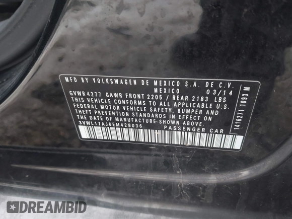 2014 Volkswagen Jetta SEL z VIN 3VWL17AJ6EM428036, wystawiony jako IAAI lot #41716470 z przebiegiem 171 805 mil mil oraz . Historia ofert i sprzedaży dostępna na DreamBid. Obrazek 9.