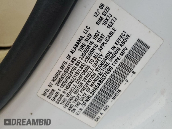 2010 Honda Odyssey EX-L with VIN 5FNRL3H65AB037699, listed as a Copart auction lot 53512905 with 234,337 mi miles and Salvage Title. Bid and sale history available at DreamBid. Image 13.