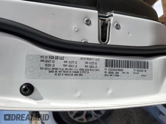 2015 Chrysler 300 with VIN 2C3CCAGG3FH908903, listed as a Copart auction lot 48809095 with 109,850 mi miles and Salvage Title. Bid and sale history available at carsss.com. Image 12.