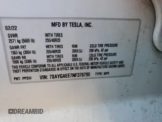 2022 Tesla Model Y Long Range with VIN 7SAYGAEE7NF376795, listed as a Copart auction lot 55113135 with 66,796 mi miles and Salvage Title. Bid and sale history available at carsss.com. Image 13.