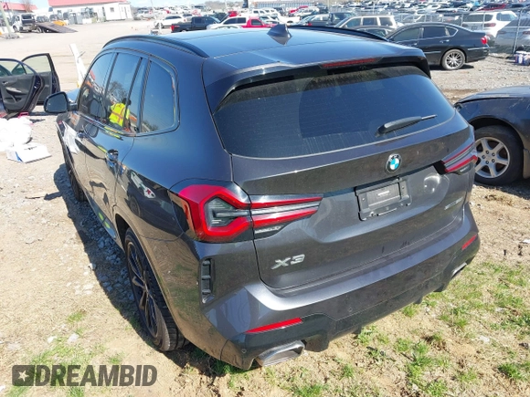 2022 BMW X3 sDrive30i with VIN 5UX43DP03N9L02180, listed as a IAAI auction lot 41879748 with 53,340 mi miles. Bid and sale history available at carsss.com. Image 3.