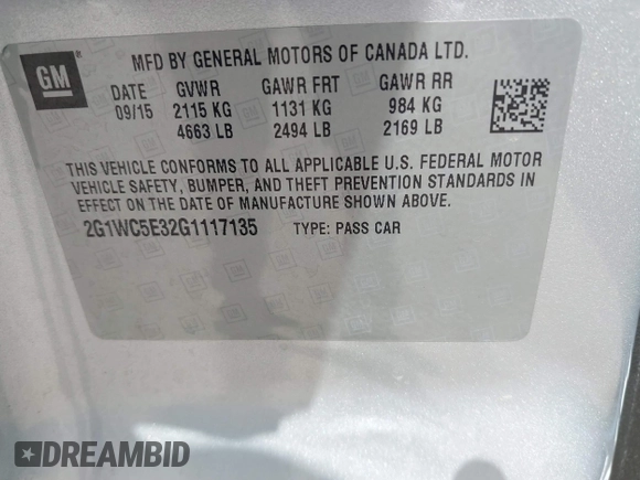 2016 Chevrolet Impala LTZ with VIN 2G1WC5E32G1117135, listed as a IAAI auction lot 42827079 with 131,092 mi miles and . Bid and sale history available at DreamBid. Image 9.