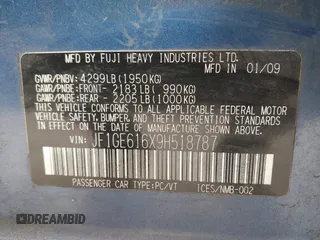 2009 Subaru Impreza i z VIN JF1GE616X9H518787, wystawiony jako IAAI lot #42135430 z przebiegiem 163 167 mil mil oraz . Historia ofert i sprzedaży dostępna na DreamBid. Obrazek 9.