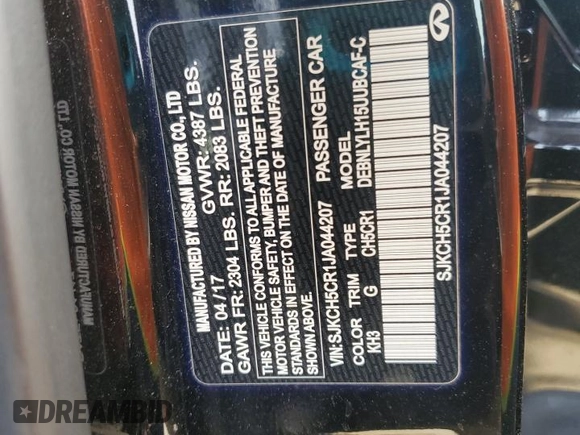 2018 Infiniti QX30 Luxury with VIN SJKCH5CR1JA044207, listed as a Copart auction lot 45310345 with Not provided miles and Salvage title. Bid and sale history available at DreamBid. Image 13.