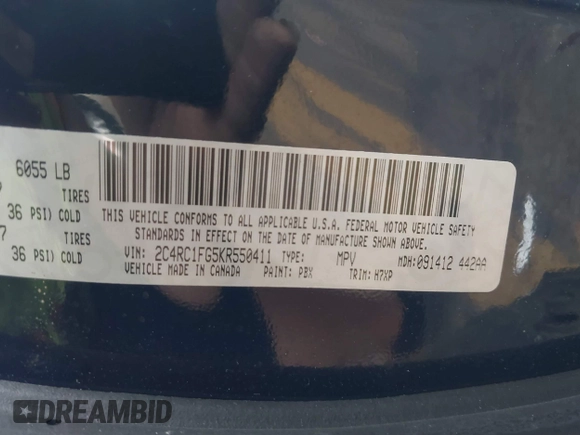 2019 Chrysler Pacifica Touring Plus z VIN 2C4RC1FG5KR550411, wystawiony jako IAAI lot #42066955 z przebiegiem 121 505 mil mil oraz . Historia ofert i sprzedaży dostępna na DreamBid. Obrazek 9.