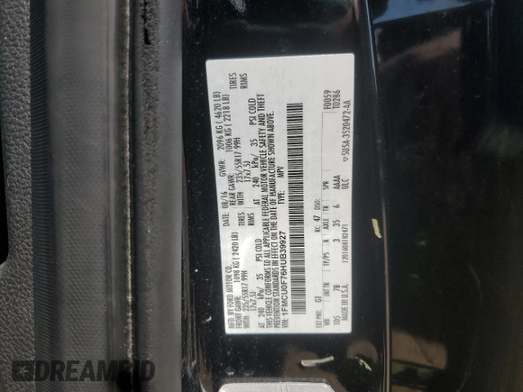 2017 Ford Escape S with VIN 1FMCU0F76HUB39927, listed as a Copart auction lot 59584245 with 68,117 mi miles and Salvage title. Bid and sale history available at DreamBid. Image 12.