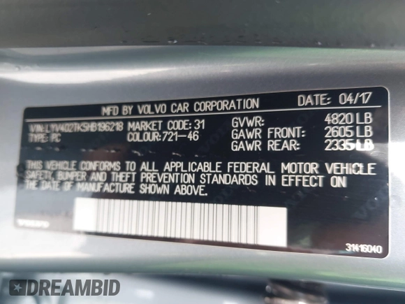 2017 Volvo S60 Inscription z VIN LYV402TK5HB196218, wystawiony jako IAAI lot #42330936 z przebiegiem 111 608 mil mil oraz . Historia ofert i sprzedaży dostępna na DreamBid. Obrazek 9.