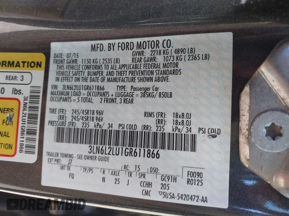 2016 Lincoln MKZ Hybrid with VIN 3LN6L2LU1GR611866, listed as a IAAI auction lot 42112532 with Not provided miles and . Bid and sale history available at DreamBid. Image 9.
