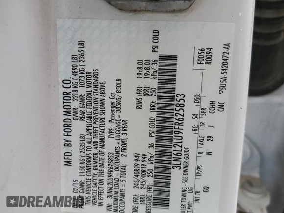 2015 Lincoln MKZ Hybrid с VIN 3LN6L2LU9FR625853, выставлен на аукционе Copart как лот 58370035 с пробегом 115 522 миль миль и Списание • Salvage title. История ставок и продаж доступна на DreamBid. Изображение 13.