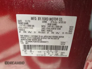 2014 Ford Explorer XLT with VIN 1FM5K7D81EGB06671, listed as a IAAI auction lot 42545465 with 161,027 mi miles and . Bid and sale history available at DreamBid. Image 9.