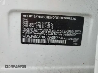 2017 BMW 5 Series 530i z VIN WBAJA5C37HG896060, wystawiony jako Copart lot #52409635 z przebiegiem 97 686 mil mil oraz Szkoda całkowita • Salvage title. Historia ofert i sprzedaży dostępna na DreamBid. Obrazek 12.