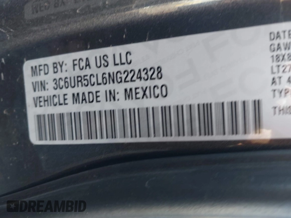 2022 Ram 2500 Tradesman with VIN 3C6UR5CL6NG224328, listed as a IAAI auction lot 41724469 with 90,128 mi miles. Bid and sale history available at carsss.com. Image 9.