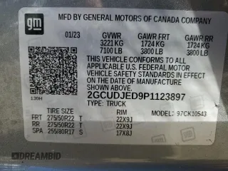 2023 Chevrolet Silverado 1500 with VIN 2GCUDJED9P1123897, listed as a Copart auction lot 46908315 with 27,712 mi miles and Salvage Title. Bid and sale history available at DreamBid. Image 12.