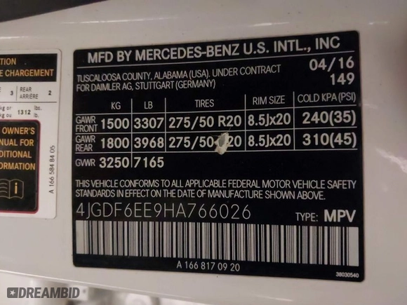 2017 Mercedes-Benz GLS with VIN 4JGDF6EE9HA766026, listed as a IAAI auction lot 41850961 with 120,963 mi miles. Bid and sale history available at carsss.com. Image 9.