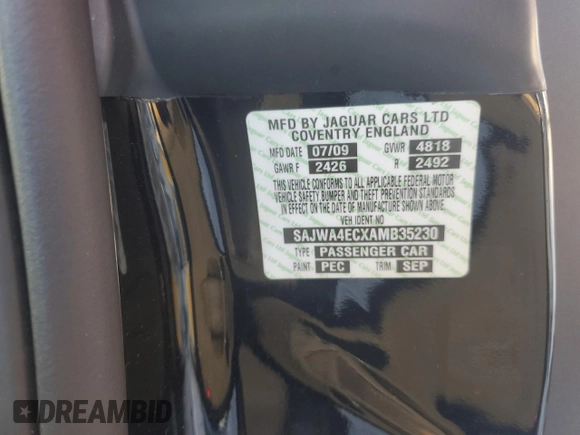 2010 Jaguar XK XKR with VIN SAJWA4ECXAMB35230, listed as a Copart auction lot 70893904 with 23,209 mi miles and Salvage Title. Bid and sale history available at carsss.com. Image 13.