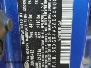 2013 Kia Optima SX z VIN 5XXGR4A68DG090873, wystawiony jako Copart lot #60827825 z przebiegiem Nie podano mil oraz Szkoda całkowita • Salvage title. Historia ofert i sprzedaży dostępna na DreamBid. Obrazek 12.