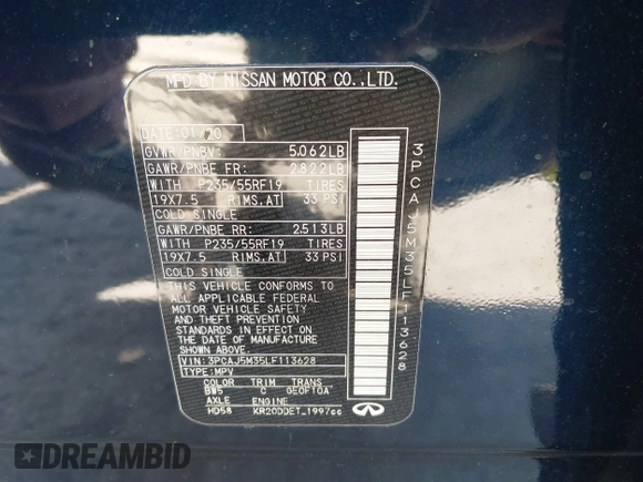 2020 Infiniti QX50 Essential с VIN 3PCAJ5M35LF113628, выставлен на аукционе IAAI как лот 41877583 с пробегом 45 675 миль миль и . История ставок и продаж доступна на DreamBid. Изображение 9.