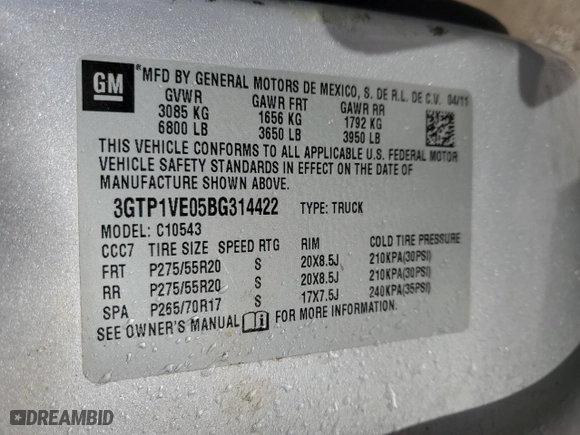 2011 GMC Sierra 1500 SLE with VIN 3GTP1VE05BG314422, listed as a Copart auction lot 45360825 with 203,248 mi miles and Salvage Title. Bid and sale history available at carsss.com. Image 13.