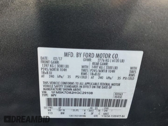 2017 Ford Explorer XLT z VIN 1FM5K7D82HGC29108, wystawiony jako Copart lot #59515215 z przebiegiem 108 720 mil mil oraz Szkoda całkowita • Salvage title. Historia ofert i sprzedaży dostępna na DreamBid. Obrazek 13.