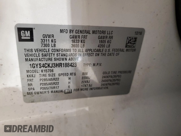 2017 Cadillac Escalade Premium Luxury z VIN 1GYS4CKJ3HR188423, wystawiony jako Copart lot #56044335 z przebiegiem 148 300 mil mil oraz Szkoda całkowita • Salvage title. Historia ofert i sprzedaży dostępna na DreamBid. Obrazek 13.