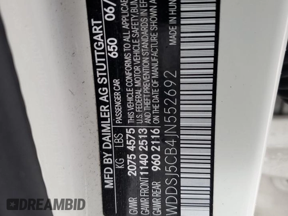 2018 Mercedes-Benz CLA with VIN WDDSJ5CB4JN552692, listed as a Copart auction lot 70020544 with 63,088 mi miles and Salvage Title. Bid and sale history available at carsss.com. Image 12.