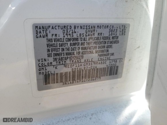 2016 Nissan Sentra S with VIN 3N1AB7AP1GY256279, listed as a Copart auction lot 49255875 with 109,306 mi miles and Salvage Title. Bid and sale history available at carsss.com. Image 14.