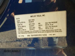 2023 Tesla Model Y Long Range with VIN 7SAYGDEE3PA114256, listed as a IAAI auction lot 42158307 with 19,975 mi miles and . Bid and sale history available at DreamBid. Image 9.