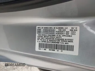 2012 Honda Odyssey EX with VIN 5FNRL5H47CB093480, listed as a IAAI auction lot 42067202 with 81,818 mi miles and . Bid and sale history available at carsss.com. Image 9.
