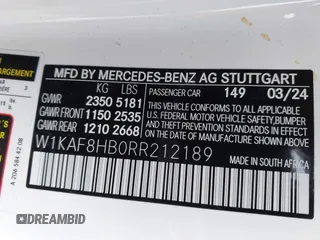 2024 Mercedes-Benz C 43 AMG z VIN W1KAF8HB0RR212189, wystawiony jako IAAI lot #42082339 z przebiegiem 3 908 mil mil oraz . Historia ofert i sprzedaży dostępna na DreamBid. Obrazek 9.