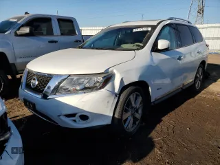 2014 Nissan Pathfinder Platinum Hybrid with VIN 5N1CR2MM1EC636987, listed as a Copart auction lot 48771435 with 142,742 mi miles and Salvage title. Bid and sale history available at DreamBid. Image 1.