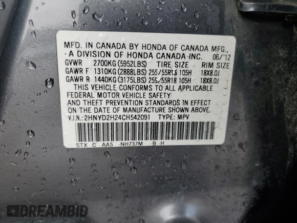 2012 Acura MDX z VIN 2HNYD2H24CH542091, wystawiony jako Copart lot #52818215 z przebiegiem 135 552 mil mil oraz Szkoda całkowita • Salvage title. Historia ofert i sprzedaży dostępna na DreamBid. Obrazek 13.