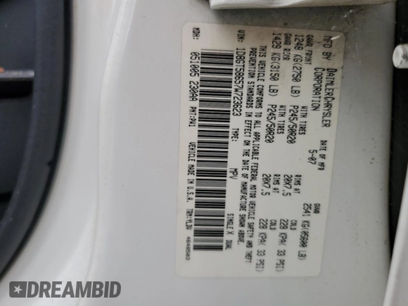 2007 Dodge Nitro R/T z VIN 1D8GT58657W723623, wystawiony jako Copart lot #58917835 z przebiegiem 131 362 mil mil oraz Szkoda całkowita • Salvage title. Historia ofert i sprzedaży dostępna na DreamBid. Obrazek 13.