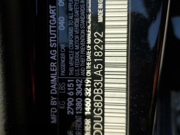 2020 Mercedes-Benz S-Class S 560 with VIN WDDUG8DB3LA518292, listed as a Copart auction lot 71921084 with 0 mi miles and Salvage Title. Bid and sale history available at carsss.com. Image 13.