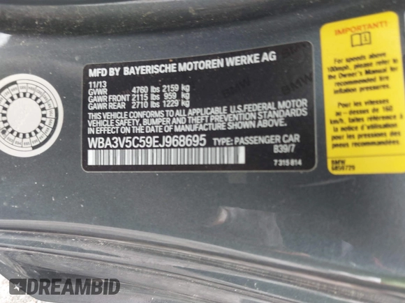 2014 BMW 4 Series 428i с VIN WBA3V5C59EJ968695, выставлен на аукционе IAAI как лот 42469989 с пробегом 69 948 миль миль и . История ставок и продаж доступна на DreamBid. Изображение 9.