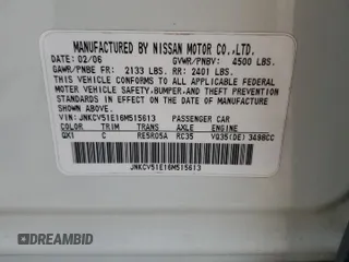 2006 Infiniti G35 with VIN JNKCV51E16M515613, listed as a Copart auction lot 65383564 with Not Provided miles and Salvage Title. Bid and sale history available at DreamBid. Image 14.