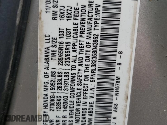 2006 Honda Odyssey LX с VIN 5FNRL38236B043862, выставлен на аукционе Copart как лот 52404045 с пробегом 167 669 миль миль и Списание • Salvage title. История ставок и продаж доступна на DreamBid. Изображение 13.