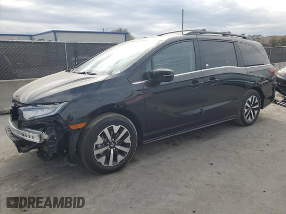 2025 Honda Odyssey EX-L with VIN 5FNRL6H64SB022808, listed as a Copart auction lot 88758565 with 6 mi miles and Salvage Title. Bid and sale history available at carsss.com. Image 1.