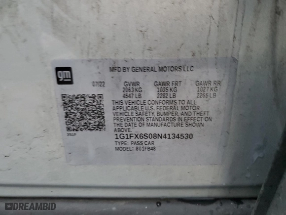 2022 Chevrolet Bolt EV 2LT with VIN 1G1FX6S08N4134530, listed as a Copart auction lot 80338834 with 23,914 mi miles and Salvage Title. Bid and sale history available at carsss.com. Image 12.