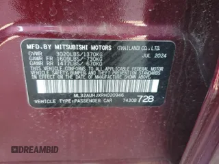 2024 Mitsubishi Mirage ES with VIN ML32AUHJXRH020946, listed as a Copart auction lot 62017295 with Not provided miles and Non repairable. Bid and sale history available at DreamBid. Image 12.