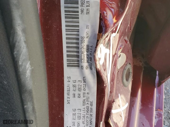 2016 Chrysler 200 Limited with VIN 1C3CCCAB1GN178846, listed as a Copart auction lot 82117794 with 86,799 mi miles and Salvage Title. Bid and sale history available at carsss.com. Image 12.